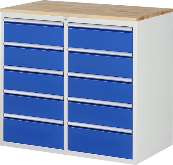 RAU Schubladenschrank Serie 7000 B1145xT650xH1035mm, Schubladen: links 4xH180, H210mm, rechts 4xH180, H210mm, Buche-Massiv-Arbeitsplatte, 03-LL7.5.5A-B.11
