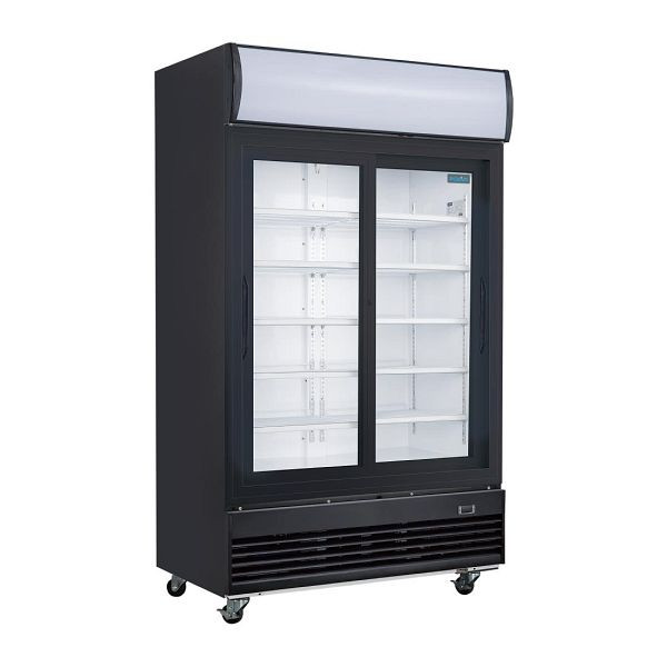 Polar G-Serie Kühlvitrinenmit mit Schiebetüren und Leuchtkasten 950Ltr Schwarz, GM814