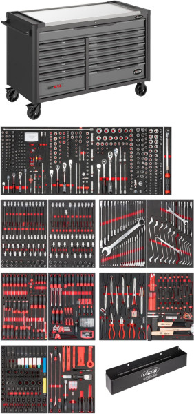 VIGOR Werkstattwagen Series XXL, Edelstahl-Arbeitsplatte, mit Sortiment, 929-teilig, Anzahl Werkzeuge: 929, V4481-XXL/929
