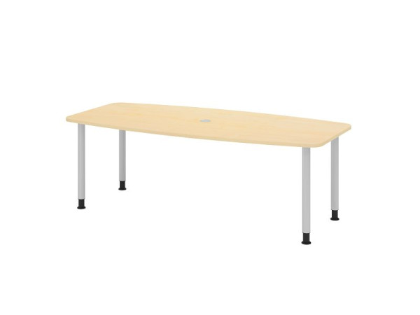 Hammerbacher Konferenztisch KT22C, 220 x 105 cm, Platte: Ahorn, 25mm dick, Vier-Fuß-Gestell Silber, Rundrohr 6 cm, Arbeitshöhe 72-74 cm, VKT22C/3/S