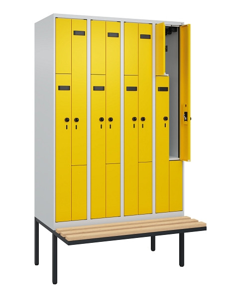 C+P Z-Spind Evolo PLUS, Bank, 8 Fächer, 2120x1200x815mm, 7035/1023, Drehriegel, Sitzfläche Holz, 0490437-408 S10003