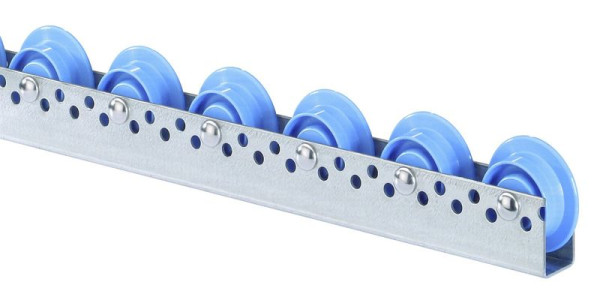 BS Rollen Rollenschiene mit Spurkranzröllchen aus Kunststoff, Durchmesser 48/66 mm, Teilung 100 mm, 422.001