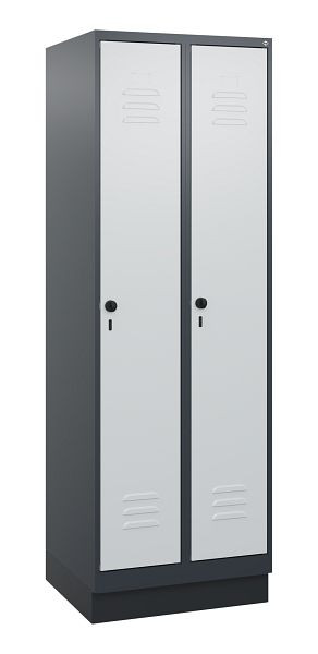 C+P Umkleidespind Classic PLUS mit Mitteltrennwand, Sockel, 2 Abteile, 1800x600x500mm, 7016/7035, Drehriegel, 0800207-20F S10013