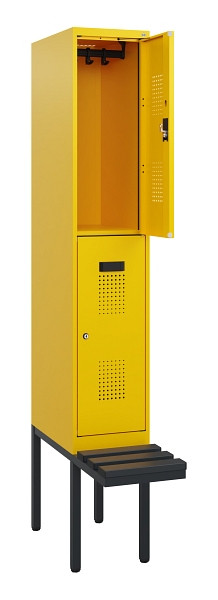 C+P Doppelstock-Spind Evolo PLUS, Bank, 2 Fächer, 1950x300x815mm, 1023/1023, Zylinderschloss, Sitzfläche Kunststoff, 0493405-10 S10157