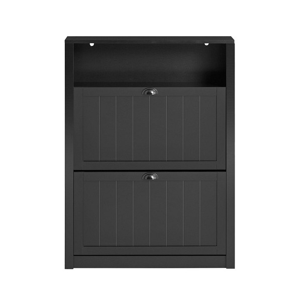 SoBuy Schuhschrank mit 2 Türen Schwarz 80x24x110 cm, Modern, FSR87-SCH