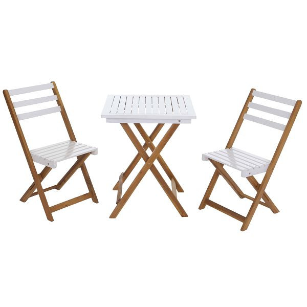 Mendler Garnitur HWC-P71, Sitzgruppe Lounge-Set Garten 2x Stuhl Tisch, Akazie Holz klappbar, natur-weiß, 119725
