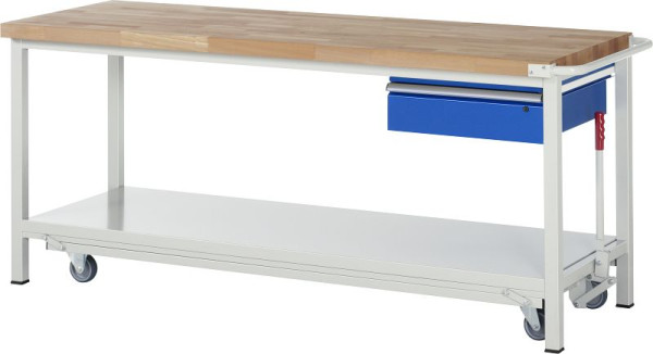 RAU Werkbank mit absenkbarem Fahrgestell Serie 8000, 1 x Schublade, 2000x880x700 mm, 05-8001A6-207B4F.11