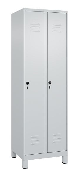 C+P Umkleidespind Classic PLUS mit Mitteltrennwand, Füße, 2 Abteile, 1950x600x500mm, 7035/7035, Drehriegel, 080010-20F S10009