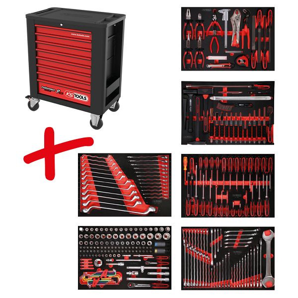 KS Tools PERFORMANCEplus Werkstattwagen-Satz P15, mit 284 Werkzeugen und 6 Schubladen, 815.6284