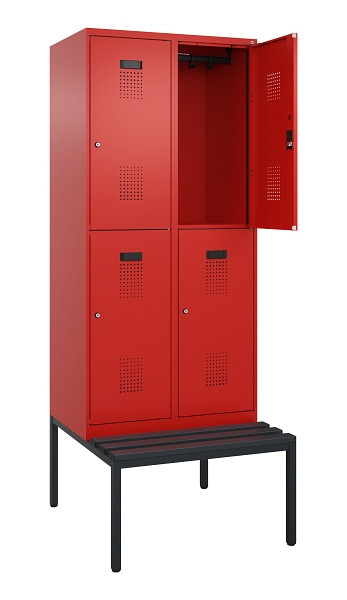 C+P Doppelstock-Spind Evolo PLUS, Bank, 4 Fächer, 2120x800x815mm, 3020/3020, Zylinderschloss, Sitzfläche Kunststoff, Sitzbank, 0493507-22 S10139
