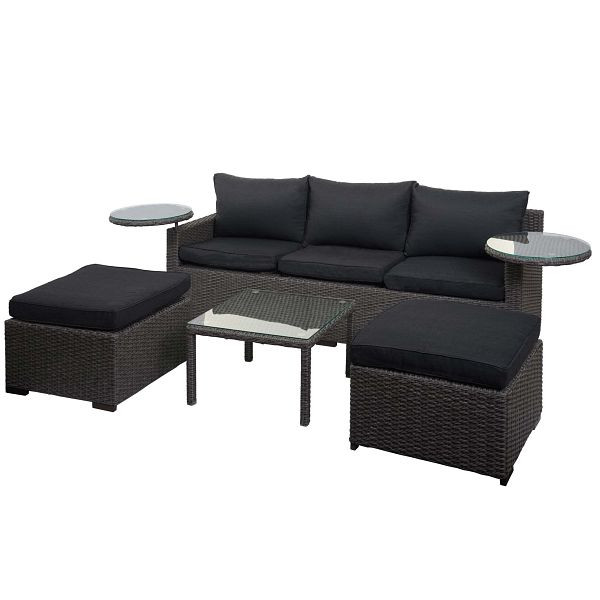 Mendler Poly-Rattan Garnitur HWC-J38, Garten-/Lounge-Set Sitzgruppe, Spun Poly halbrundes Rattan, grau, Kissen anthrazit, 77325