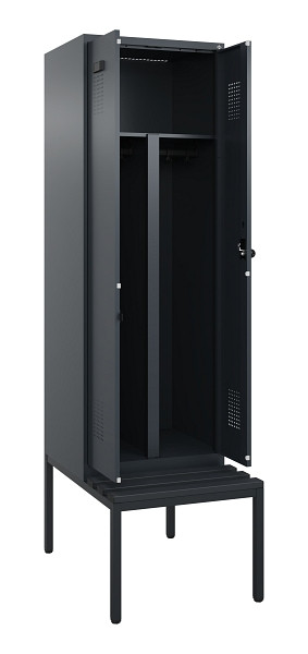 C+P PSA Doppel-Spind Evolo PLUS, Bank, 2 Abteile, 2120x600x815mm, 7016/7016, Drehriegel, Sitzfläche Kunststoff, Sitzbank, 0490527-20P S10070
