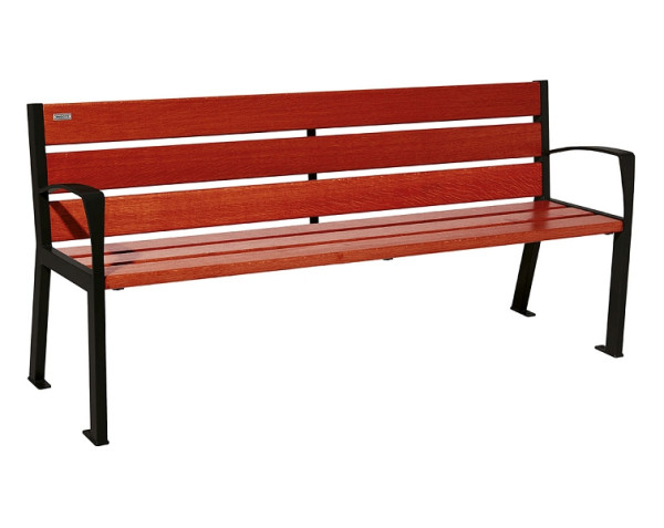 Procity Sitzbank Silaos 6 Holzlatten, 1800 mm, Mit Armlehne, Holz & Stahl, Mahagoni/RAL 9005, 209612.9005.ACAJ