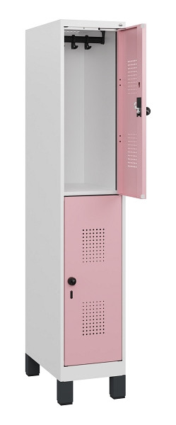 C+P Doppelstöckiger Spind Evolo PLUS, Füße, 2 Fächer, 1630x300x500mm, 9016/3015, Drehriegel, 0493105-10 S10018