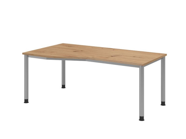 Hammerbacher Schreibtisch HS18, 180 x 100/80cm, Platte: Asteiche, 25 mm dick, 4-Fuß-Gestell in Silber (ähnlich RAL 9006), Arbeitshöhe 68,5-81cm, VHS18/R/S