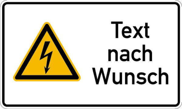Schilder Klar Kombischild Warnung vor gefährlicher elektrischer Spannung + Text nach Wunsch, 250x150x1.5 mm Kunststoff, 7178/73