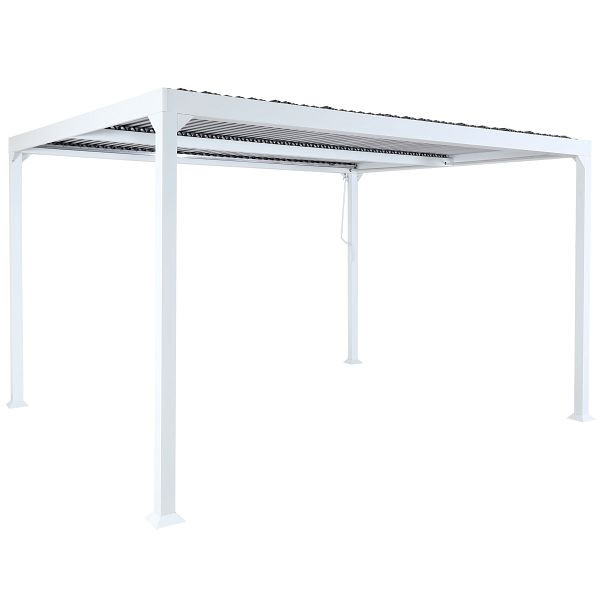 Mendler Alu Pergola HWC-L41, Lamellen-Pavillon Terrassenüberdachung, stabiles 8cm-Metall-Gestell 3x3,7m, weiß, 98785+98786+98971