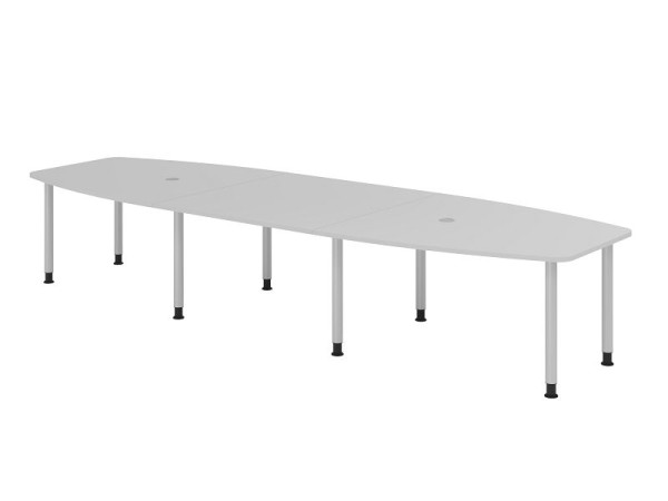 Hammerbacher Konferenztisch KT40C, 400 x 130 cm, Platte: Grau, 25mm dick, Acht-Fuß-Gestell Silber, Rundrohr 6 cm, Arbeitshöhe 72-74 cm, VKT40C/5/S