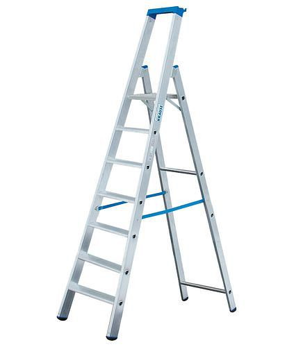 DENIOS Stufenstehleiter aus Aluminium, mit 2 Sicherheitsgurten, 7 Stufen, 156-873