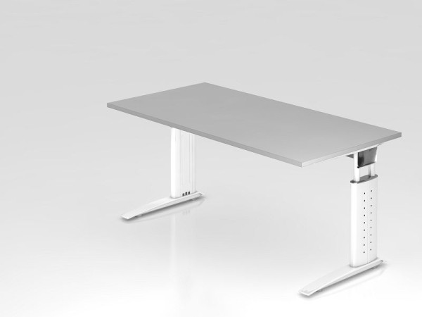 Hammerbacher Schreibtisch C-Fuß 160x80cm Grau/Weiß, Arbeitshöhe 68-86 cm einstellbar, VUS16/5/W