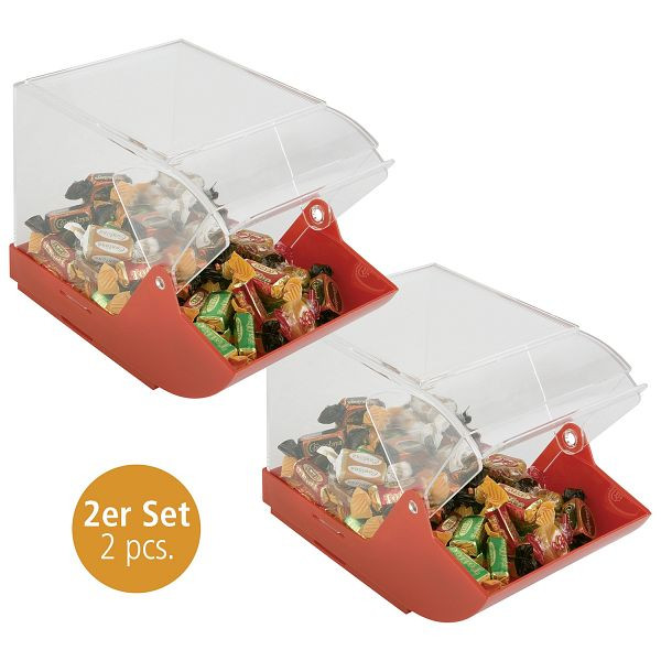 APS Universalbox, 23 x 14,5 cm, Höhe 15 cm, Polypropylen/Acryl, Öffnungsklappe, rot/transparent, VE: 2er-Set, 67567