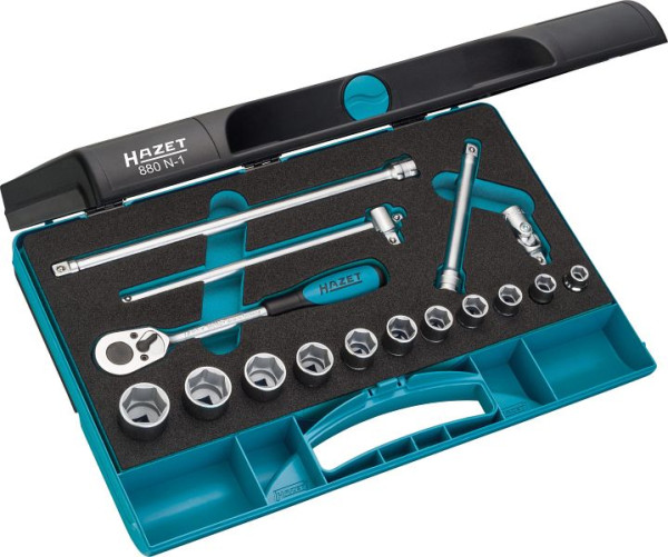 Hazet Steckschlüssel Satz, Vierkant hohl 10 mm (3/8 Zoll), Außen-Sechskant-Tractionsprofil, Anzahl Werkzeuge: 16, 880N-1