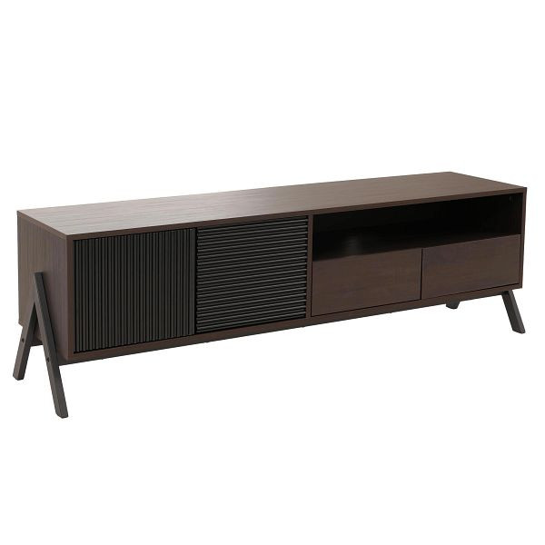 Mendler TV-Rack HWC-O40, Lowboard TV-Schrank 2 Schubladen Türen Staufächer, MDF Metall Melamin 48x155x40cm, Walnuss-Optik, 139055+139056