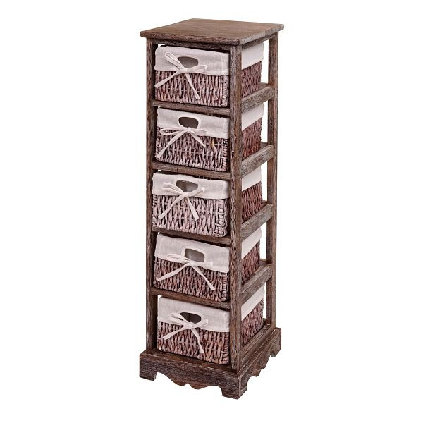 Mendler Regal Kommode mit 5 Korbschubladen 90x25x28cm, Shabby-Look, Vintage, braun, 30344