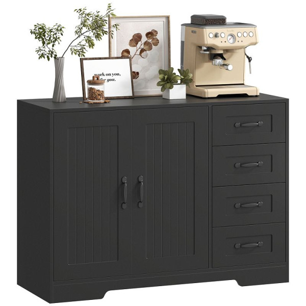 HOMCOM Sideboard Kommode, moderner Stil, 4 Schubladen, 1 Schrank, 105 x 40 x 76 cm, Schwarz, 838-252V90BK