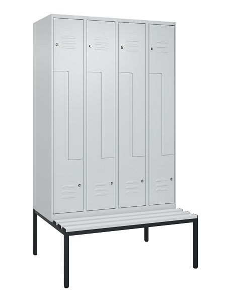 C+P Z-Spind Classic PLUS, mit untergebauter Sitzbank, 8 Abteile, 2120x1200x815mm, 7035/7035, Zylinderschlösser, 0800537-408 S10054