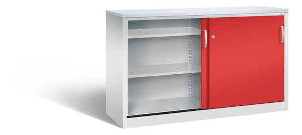 C+P Sideboard mit Schiebetüren Acurado, H1000xB1600xT500mm, Farbe: Lichtgrau / feuerrot, Bügelgriff, 2156-00 S10091