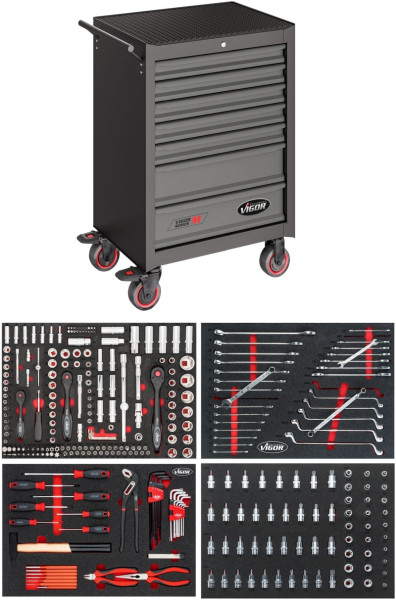 VIGOR Werkstattwagen Series M, mit Sortiment, Anzahl Werkzeuge: 228, V2712N