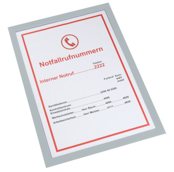 Eichner Selbstklebender Magnetrahmen DIN A4, Vorderseite aufklappbar / Rückseite selbstklebend, Farbe: Grau, VE: 5 Stück, 9015-00595-140