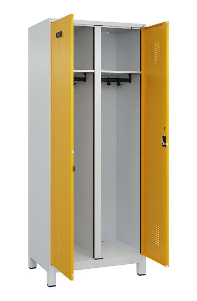 C+P Schwarz-Weiß-Spind Evolo PLUS, mit Füßen, 2 Abteile, 1950x800x500mm, 7035/1, Frontfarbe RAL 1004 Goldgelb, Zylinderschloss, 049012-22 S10027
