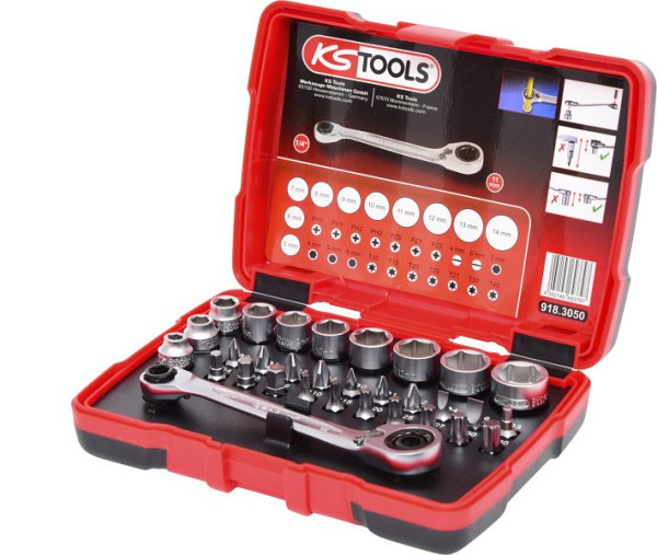 KS Tools 1/4" + 11 mm Durchgangs-Steckschlüssel- und Bit-Satz, 31-teilig, 918.3050