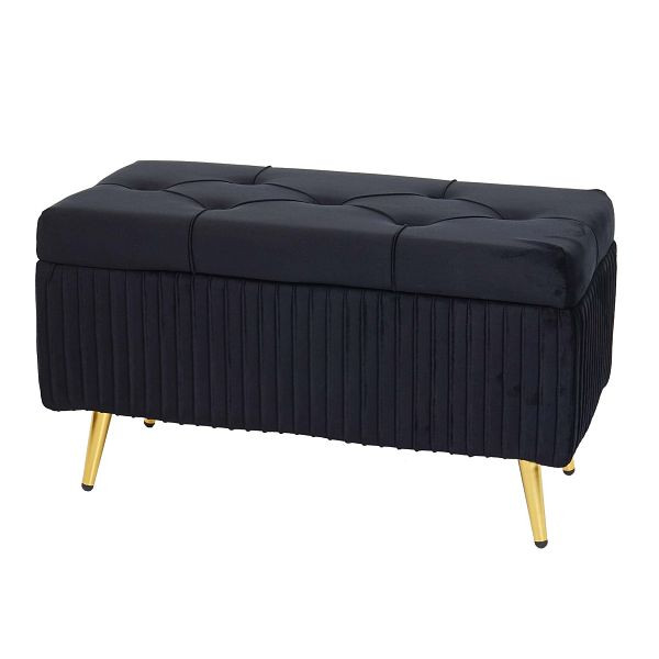 Mendler Sitzbank mit Stauraum HWC-K50, Polsterbank Aufbewahrungstruhe Garderobenbank Bank, Samt Metall 80x40cm, schwarz, 94514