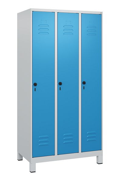 C+P Umkleidespind Classic PLUS, Füße, 3 Abteile, 1800x900x500mm, 7035/5012, Drehriegel, 0800107-30 S10004