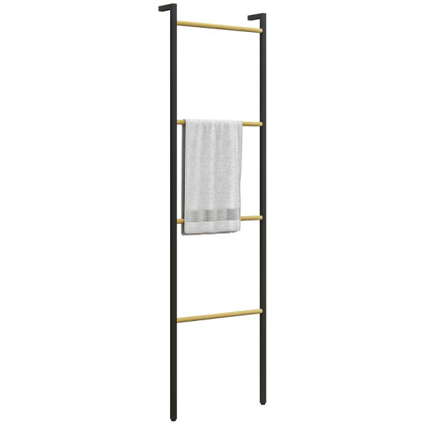 HOMCOM Handtuchhalter, freistehend, 4 Stangen, 49x5,5x167,5cm, Schwarz/Naturholz, 850-305V00MX