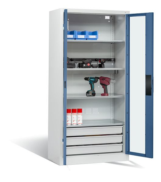 C+P Akkuladeschrank, H1950xB930xT500 mm, Lichtgrau/Fernblau, 8921-055E1 S10021