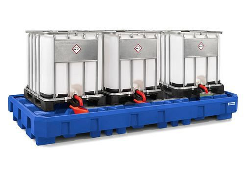 DENIOS Auffangwanne classic-line aus PE für 3 IBC, Abfüllbereich, 267614