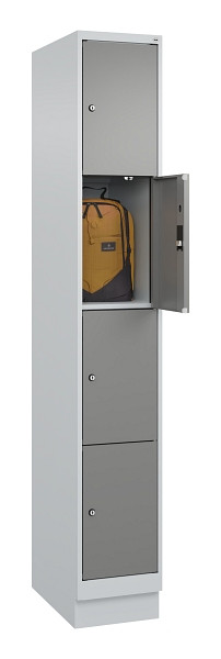 C+P Schließfachschrank Evolo PLUS, mit Sockel, 4 Fächer, 1950x300x500mm, 7035/00, Frontfarbe 0005000 RDS Stahlgrau, 049020-104 S10014