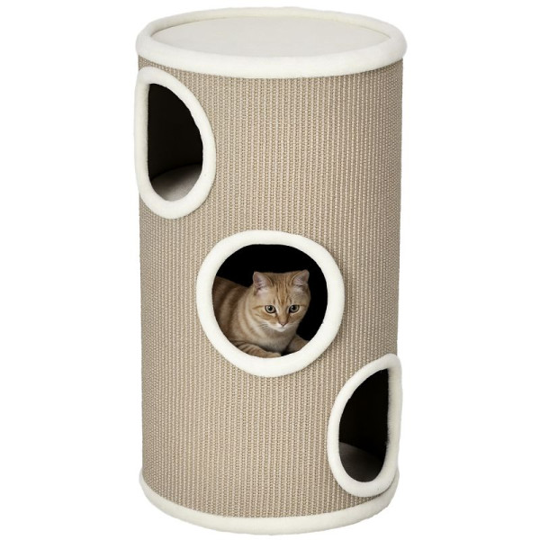 PawHut Katzen Kratztonne, weicher Plüsch, Sisal-Kratzteppich, robust, Ø38 x 70H cm, Braun, D30-535V01BN