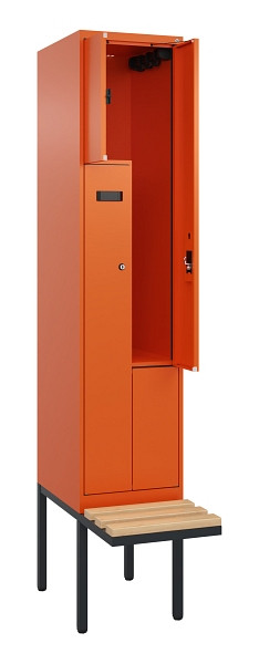 C+P Z-Spind Evolo PLUS, Bank, 2 Fächer, 2120x400x815mm, 2004/2004, Zylinderschloss, Sitzfläche Holz, 0490437-122 S10050