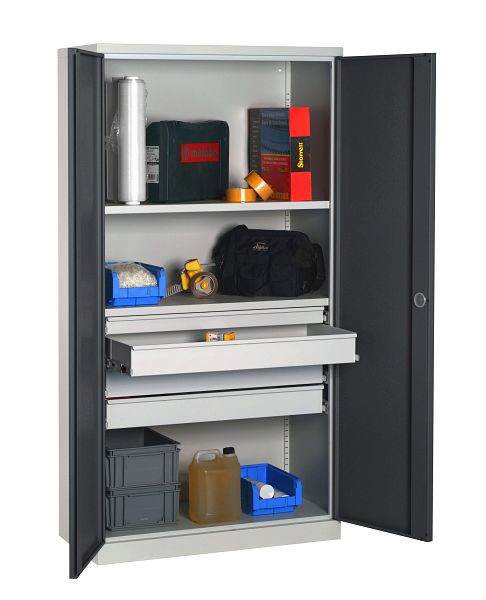 SOFAME ausgestatteter Werkstattschrank 1000x500x1950mm, 1 Teleskopschublade + 3 Teleskopschubladen + 2 Fachböden, Anthrazitgrau, W030090025GCGA
