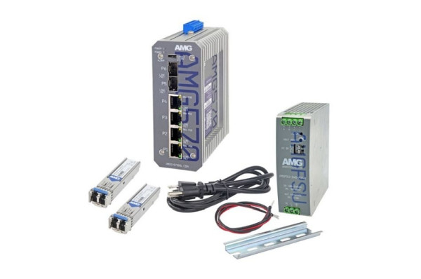 AMG Systems Industrieller 6 Port Managed PoE Switch Kit, 2x SFP-SM-1G-LX20-31, PoE Standard: PoE++, AMG570-2GBT-2GAT-2S-P240-KS1