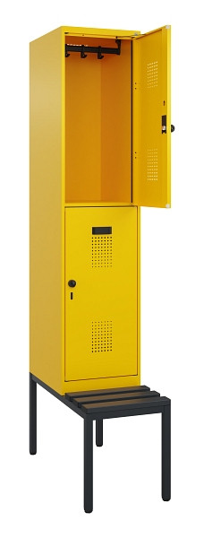 C+P Doppelstock-Spind Evolo PLUS, Bank, 2 Fächer, 2120x400x815mm, 1023/1023, Drehriegel, Sitzfläche Kunststoff, Sitzbank, 0493507-12 S10103