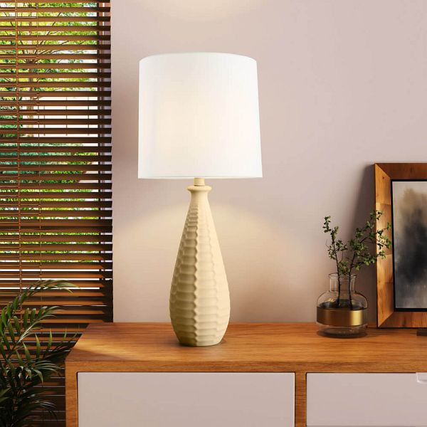 HOME DELUXE Große Tischlampe mit Stoffschirm MELVA, Creme, 61108