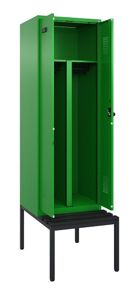 C+P PSA Doppel-Spind Evolo PLUS, Bank, 2 Abteile, 2120x600x815mm, 6037/6037, Drehriegel, Sitzfläche Kunststoff, Sitzbank, 0490527-20P S10080