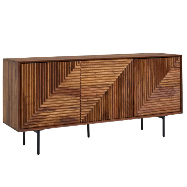 Wohnling Sideboard 148x72x40 cm Sheesham Massivholz/Metall Anrichte, Kommode mit drei Türen, Kommodenschrank Holz Modern, WL6.561