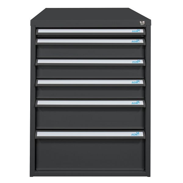 ADB Schubladenbox 700 mm, 6 Schubladen, H 800 x B 531,5 x 700 mm, RAL 7016, 50516